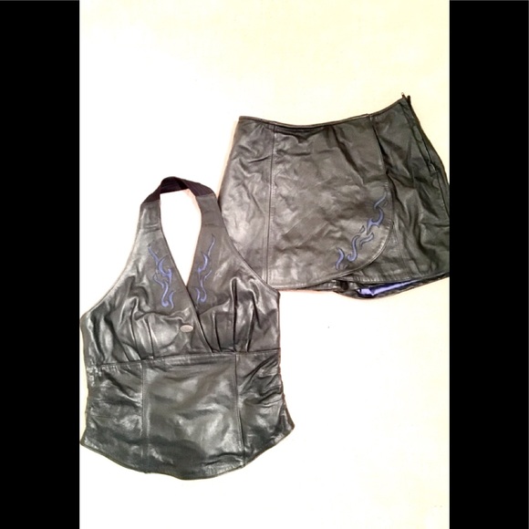 HD blue flames leather halter top and skort